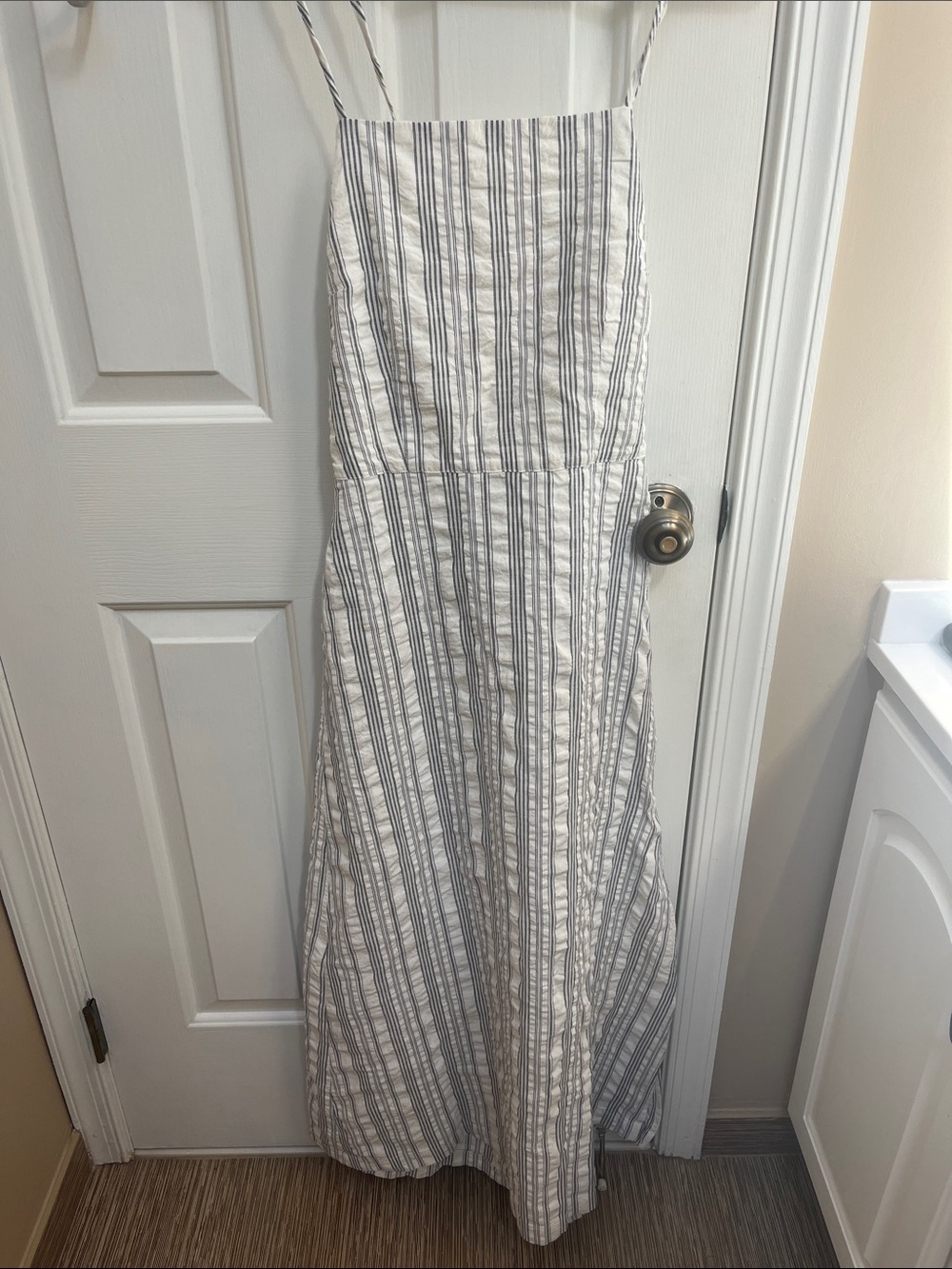 LOFT Beach Striped Seersucker Crisscross Back Maxi Dress